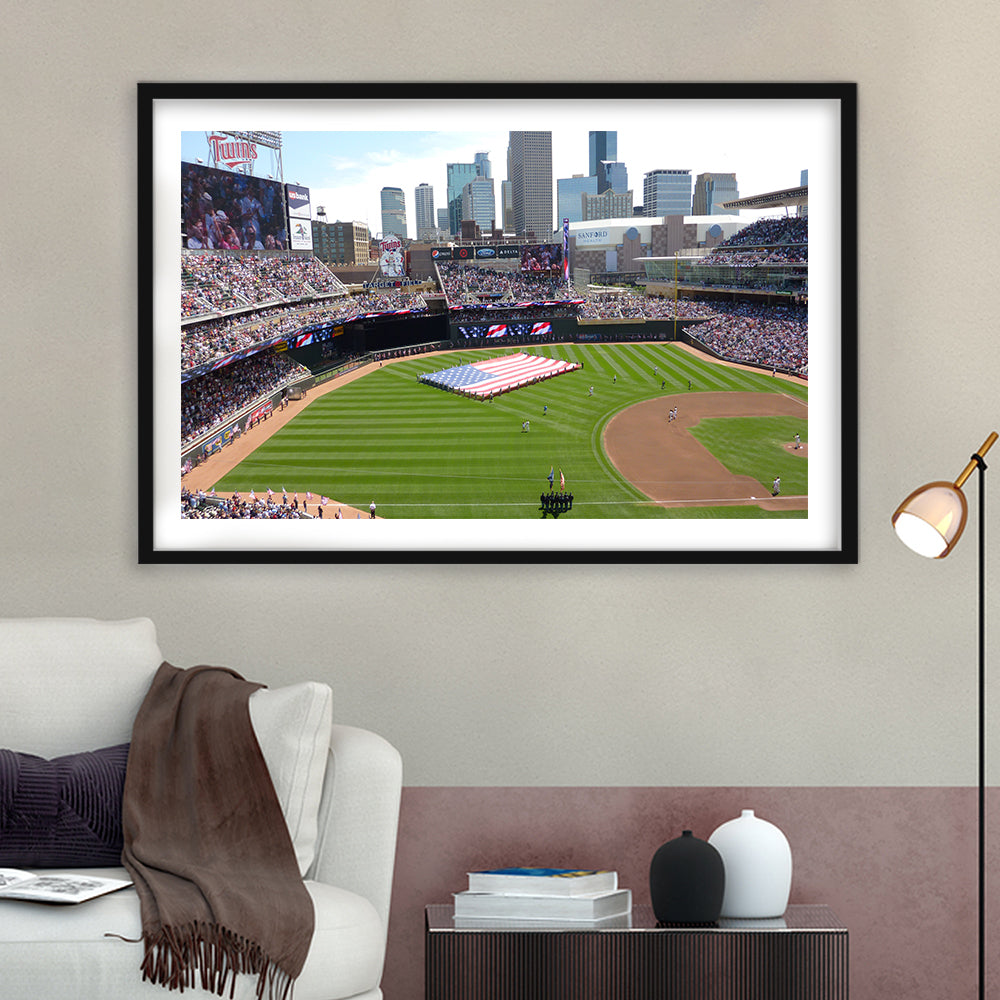 Target Field in Minneapolis, Stadium Canvas, Sport Art, Gift for him, White Border Framed Art Print Wall Decor