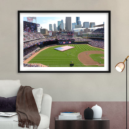 Target Field in Minneapolis, Stadium Canvas, Sport Art, Gift for him, White Border Framed Art Print Wall Decor