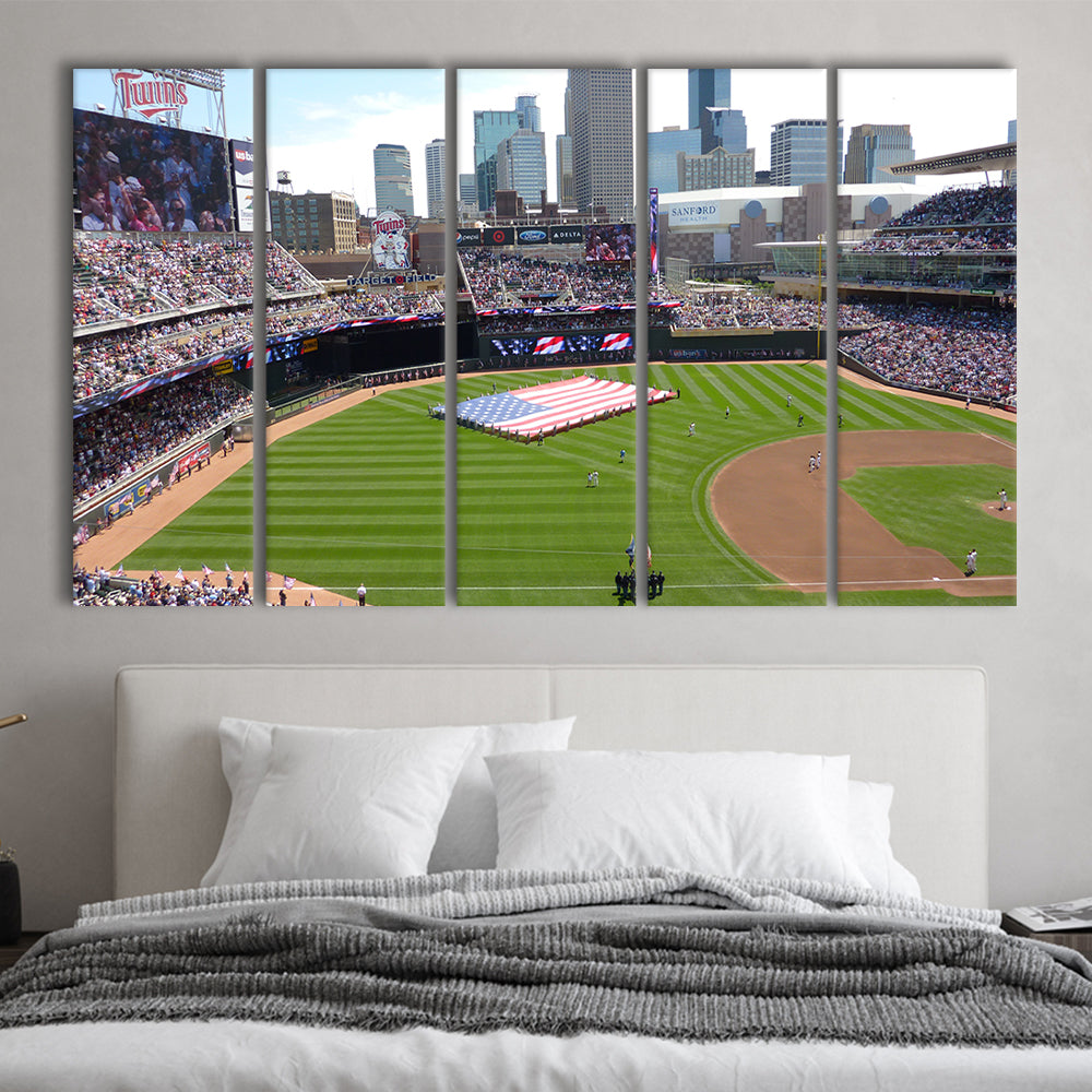 Target Field in Minneapolis, Stadium Canvas, Sport Art, 5 Panel B, Extra Large Canvas, Canvas Print Wall Art