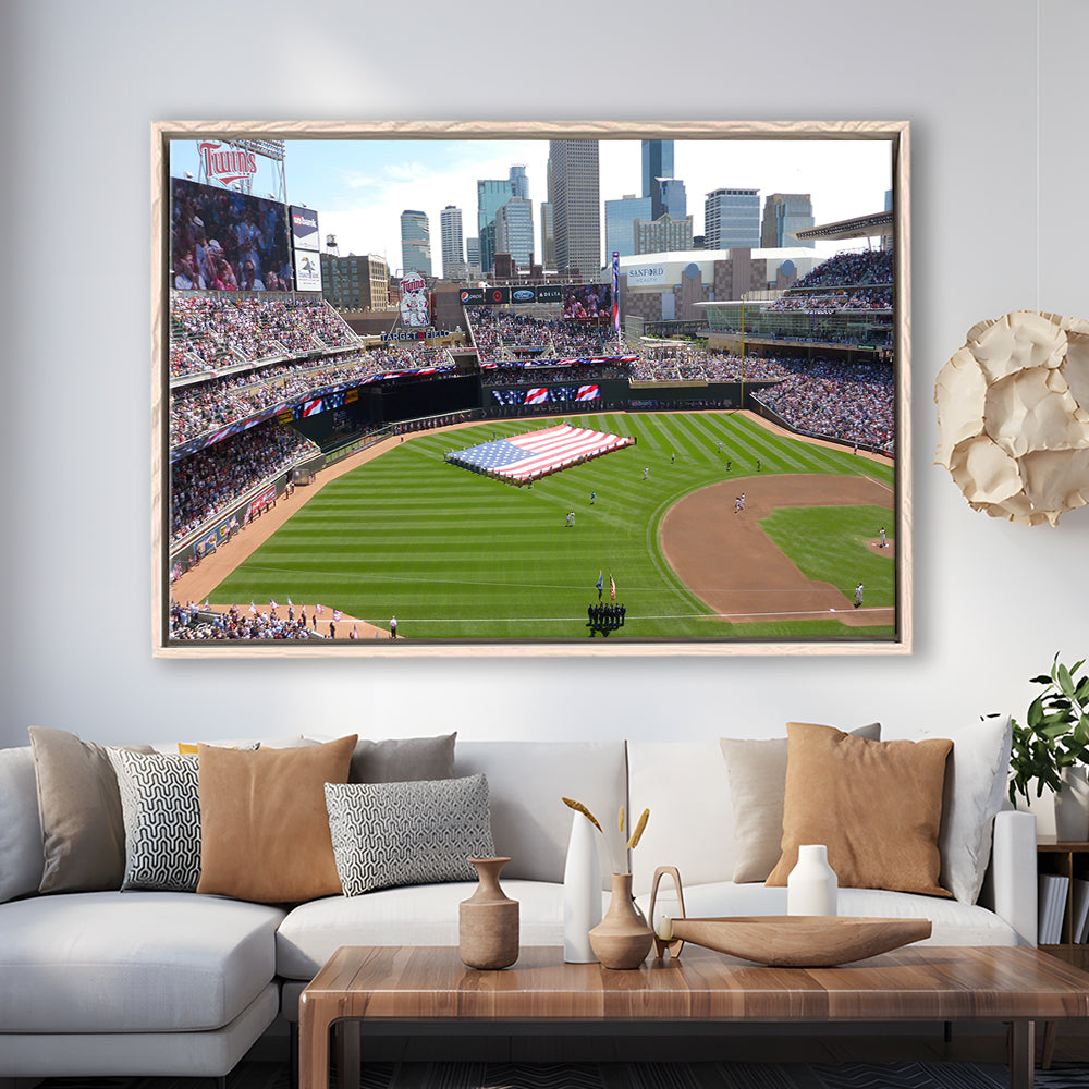 Target Field in Minneapolis, Stadium Canvas, Sport Art, Framed Canvas Print Wall Art, Floating Frame