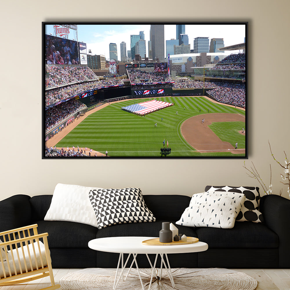 Target Field in Minneapolis, Stadium Canvas, Sport Art, Framed Canvas Print Wall Art, Floating Frame