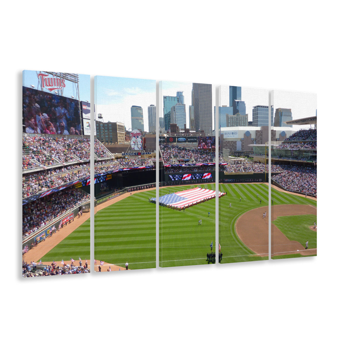 Target Field in Minneapolis, Stadium Canvas, Sport Art, 5 Panel B, Extra Large Canvas, Canvas Print Wall Art