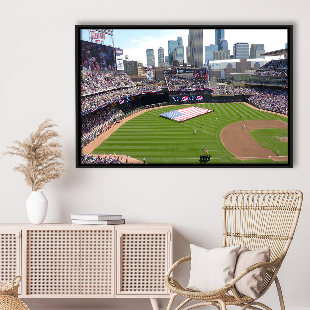 Target Field in Minneapolis, Stadium Canvas, Sport Art, Framed Canvas Print Wall Art, Floating Frame
