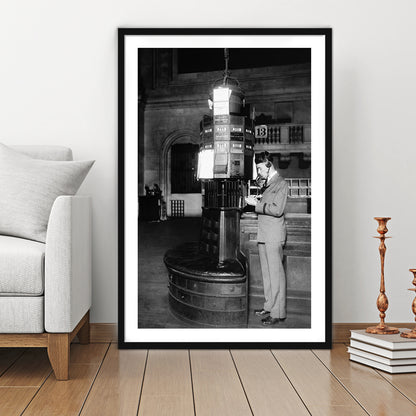 Telephone Operator New York Stock Exchange Black and White Art Retro, Framed Art Print White Border Wall Decor