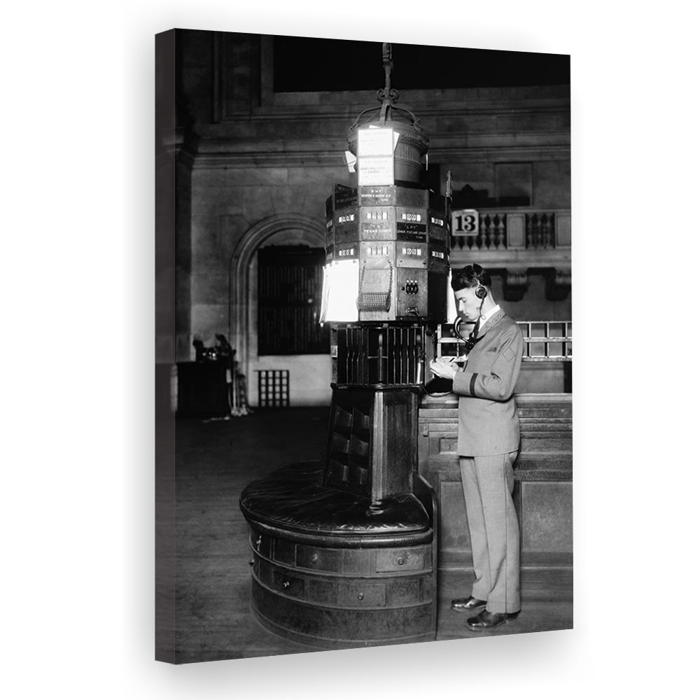 Telephone Operator New York Stock Exchange Black and White Art Retro, Canvas Print Wall Art