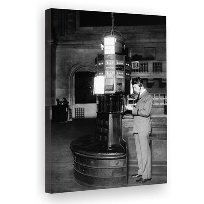 Telephone Operator New York Stock Exchange Black and White Art Retro, Canvas Print Wall Art