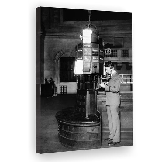 Telephone Operator New York Stock Exchange Black and White Art Retro, Canvas Print Wall Art