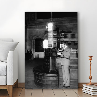 Telephone Operator New York Stock Exchange Black and White Art Retro, Canvas Print Wall Art