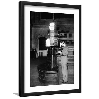 Telephone Operator New York Stock Exchange Black and White Art Retro, Framed Art Print White Border Wall Decor