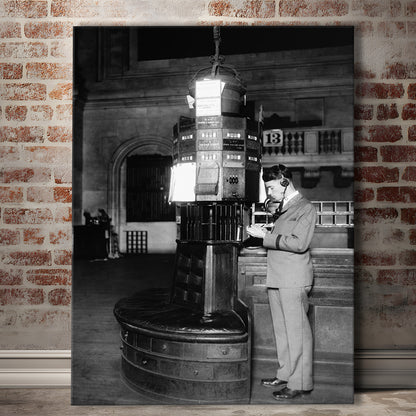 Telephone Operator New York Stock Exchange Black and White Art Retro, Canvas Print Wall Art