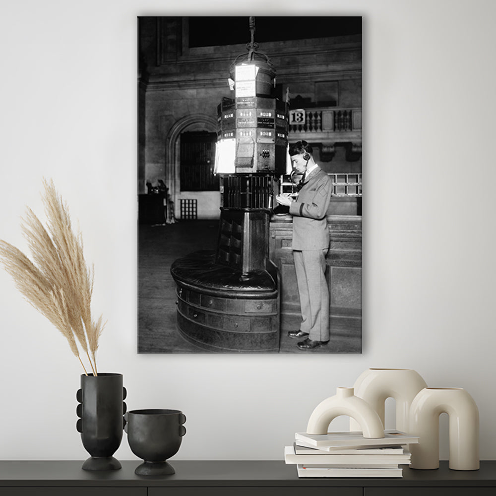 Telephone Operator New York Stock Exchange Black and White Art Retro, Canvas Print Wall Art