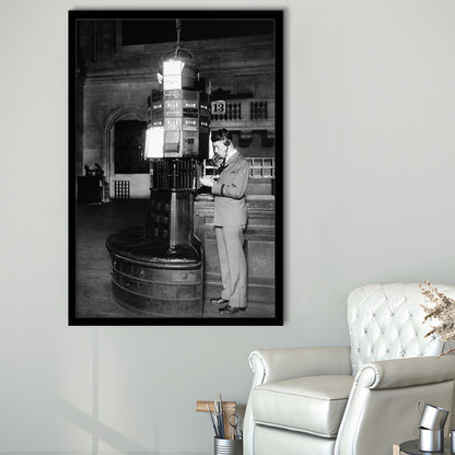 Telephone Operator New York Stock Exchange Black and White Art Retro, Framed Art Print Wall Decor