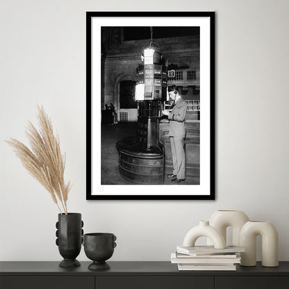 Telephone Operator New York Stock Exchange Black and White Art Retro, Framed Art Print White Border Wall Decor