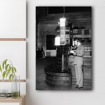 Telephone Operator New York Stock Exchange Black and White Art Retro, Canvas Print Wall Art
