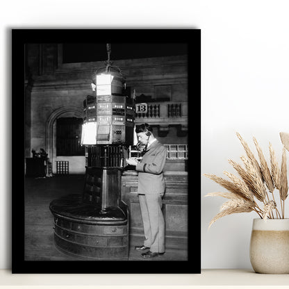 Telephone Operator New York Stock Exchange Black and White Art Retro, Framed Art Print Wall Decor
