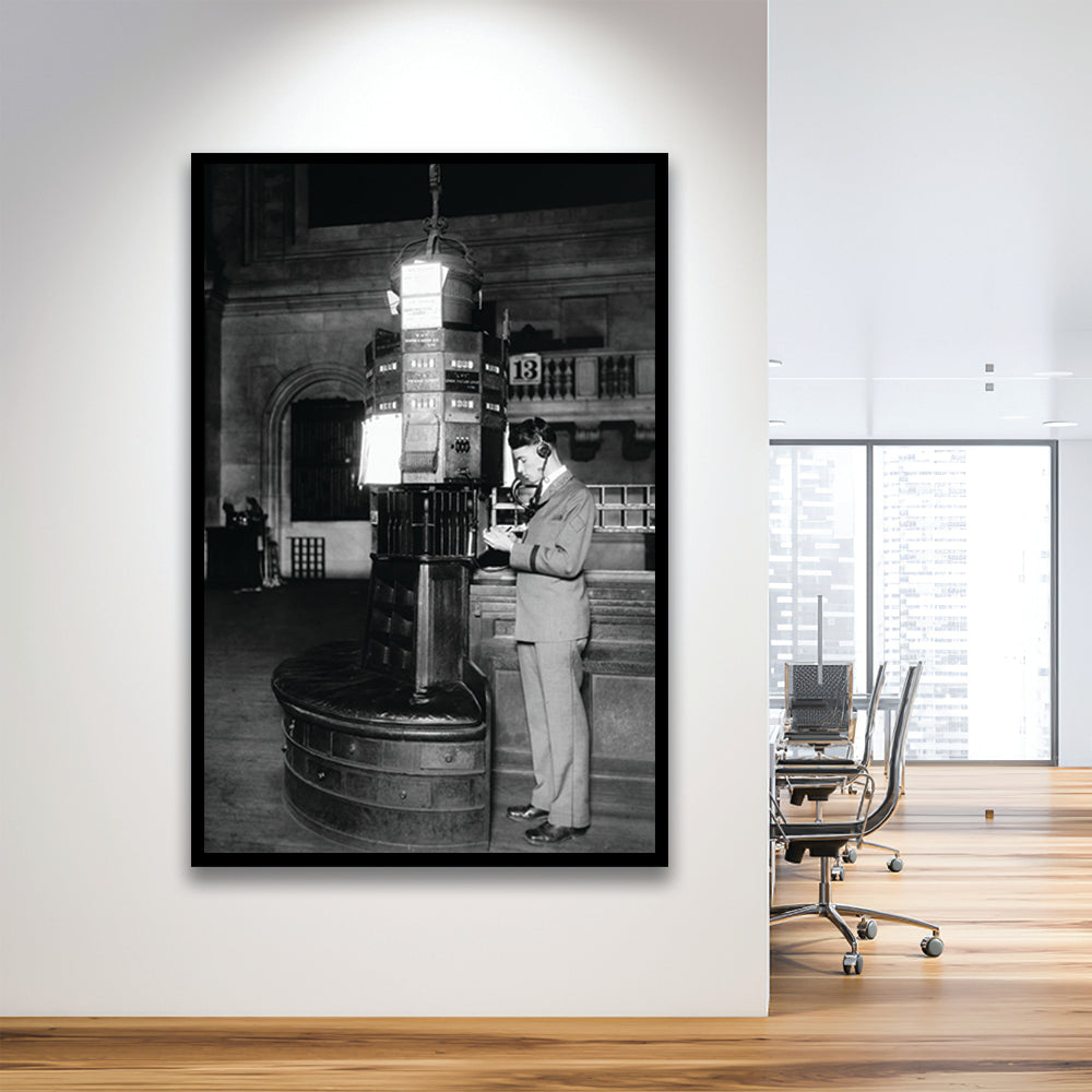 Telephone Operator New York Stock Exchange Black and White Art Retro, Framed Art Print Wall Decor