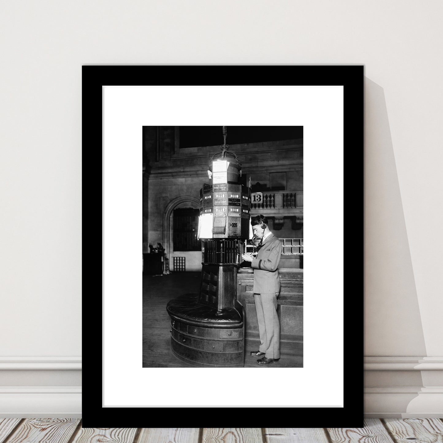 Telephone Operator New York Stock Exchange Black and White Art Retro, Framed Art Print White Border Wall Decor