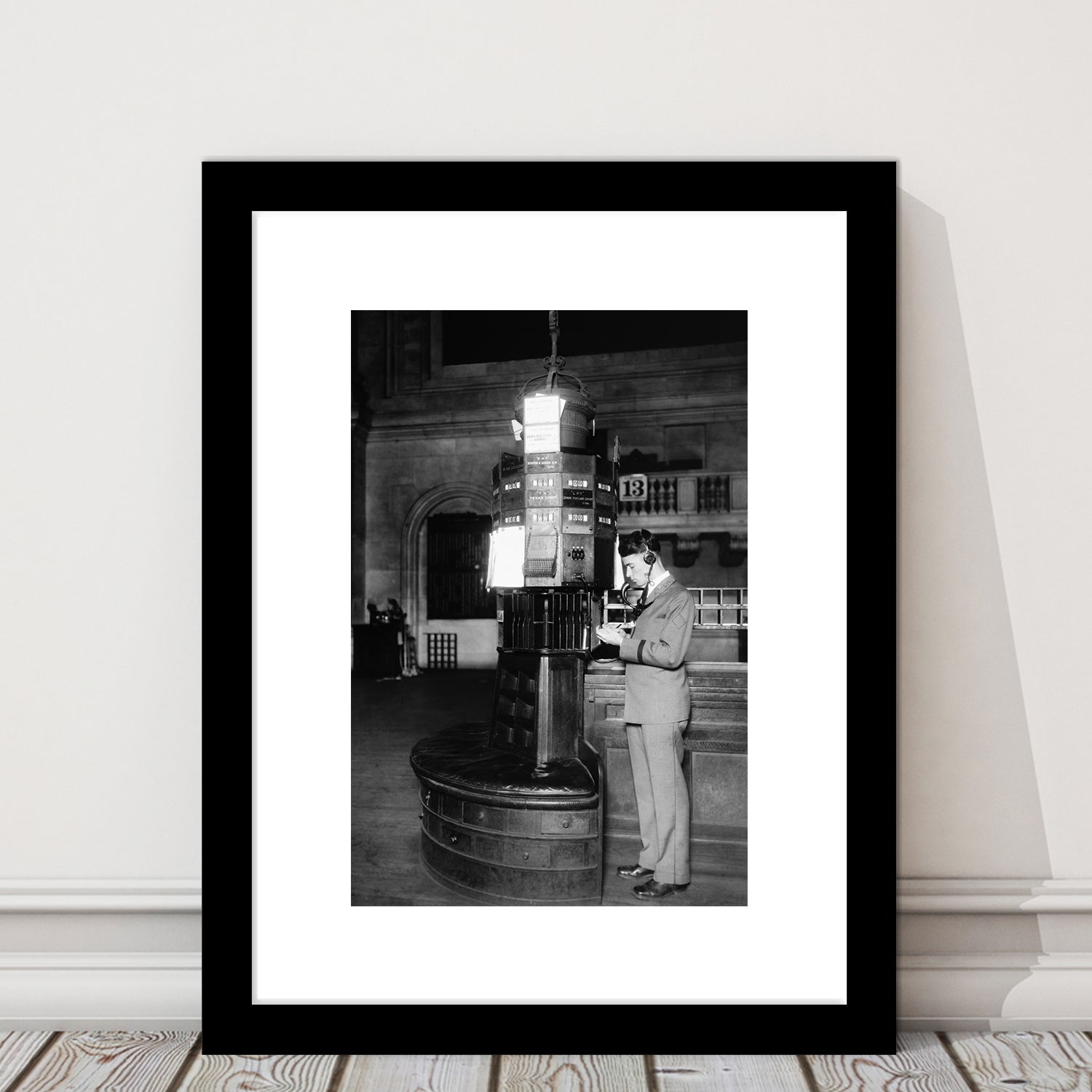Telephone Operator New York Stock Exchange Black and White Art Retro, Framed Art Print White Border Wall Decor