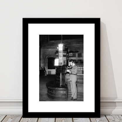 Telephone Operator New York Stock Exchange Black and White Art Retro, Framed Art Print White Border Wall Decor
