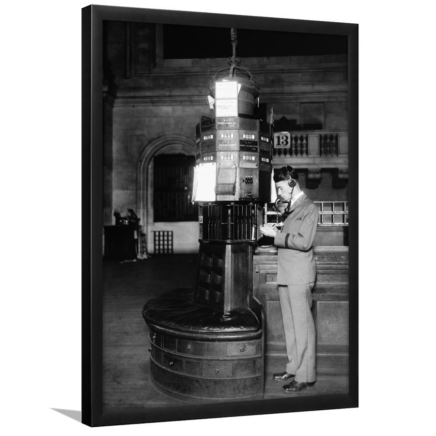 Telephone Operator New York Stock Exchange Black and White Art Retro, Framed Art Print Wall Decor