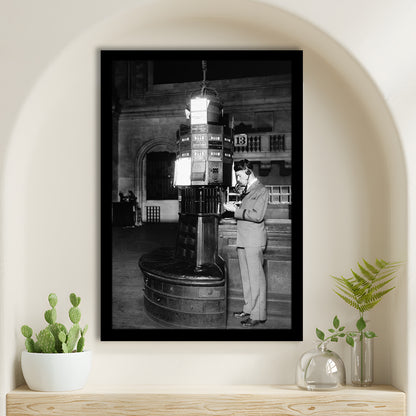 Telephone Operator New York Stock Exchange Black and White Art Retro, Framed Art Print Wall Decor