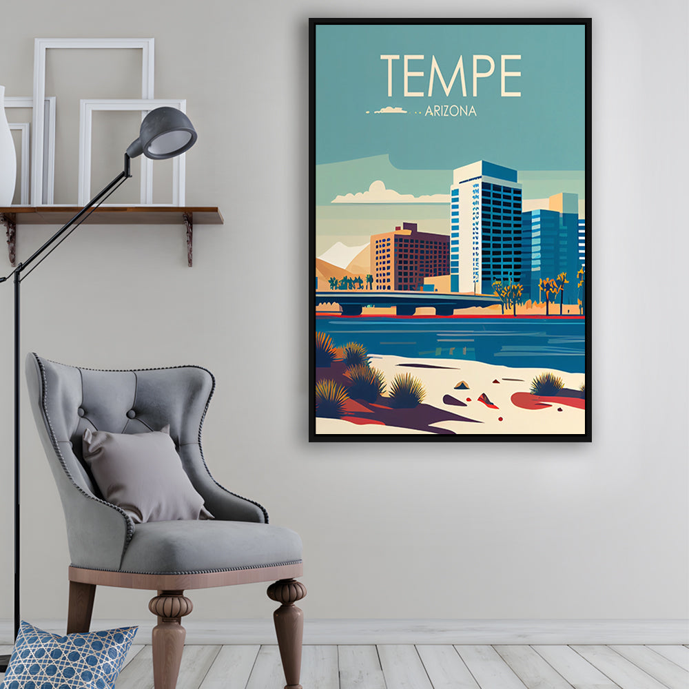 Tempe Arizona Retro Art Print, Tempe City Wall Art, Floating Framed Canvas Print, Framed Picture, Painting Canvas