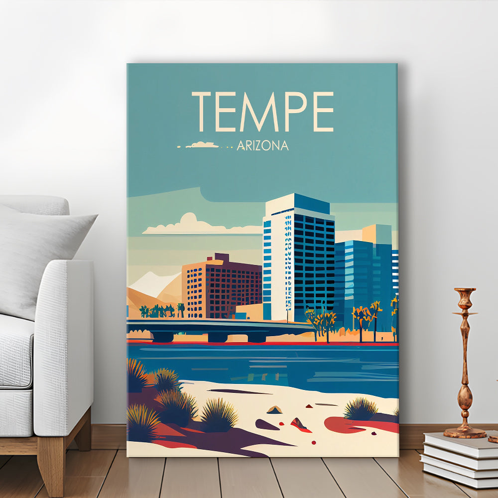 Tempe Arizona Retro Art Print, Tempe City Wall Art, Canvas Print, Painting Canvas, Living Room Decor