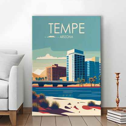 Tempe Arizona Retro Art Print, Tempe City Wall Art, Canvas Print, Painting Canvas, Living Room Decor