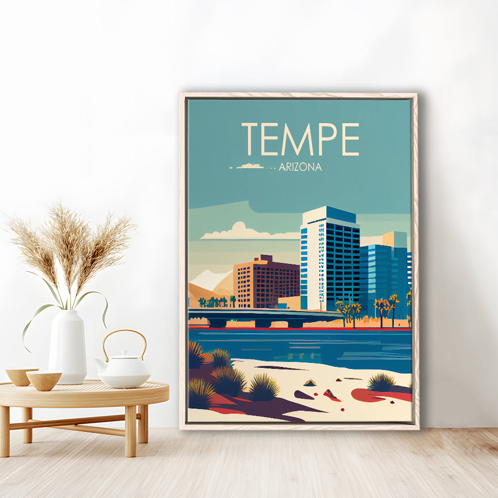 Tempe Arizona Retro Art Print, Tempe City Wall Art, Floating Framed Canvas Print, Framed Picture, Painting Canvas