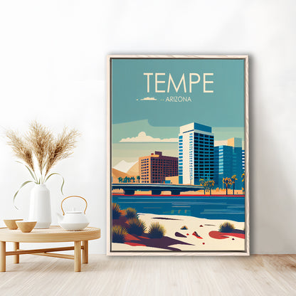 Tempe Arizona Retro Art Print, Tempe City Wall Art, Floating Framed Canvas Print, Framed Picture, Painting Canvas