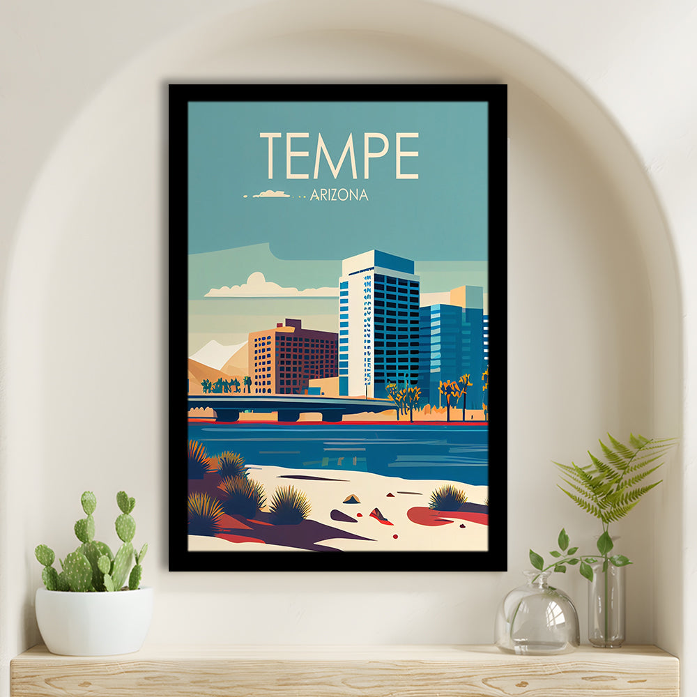 Tempe Arizona Retro Art Print, Tempe City Wall Art, Framed Art Print, Picture Framed, Painting Art