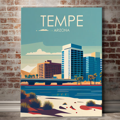 Tempe Arizona Retro Art Print, Tempe City Wall Art, Canvas Print, Painting Canvas, Living Room Decor