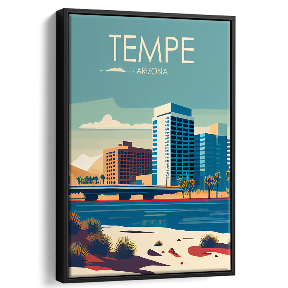 Tempe Arizona Retro Art Print, Tempe City Wall Art, Floating Framed Canvas Print, Framed Picture, Painting Canvas