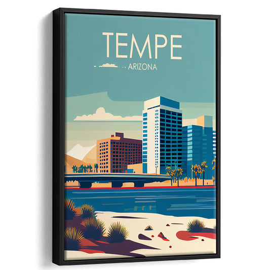 Tempe Arizona Retro Art Print, Tempe City Wall Art, Floating Framed Canvas Print, Framed Picture, Painting Canvas