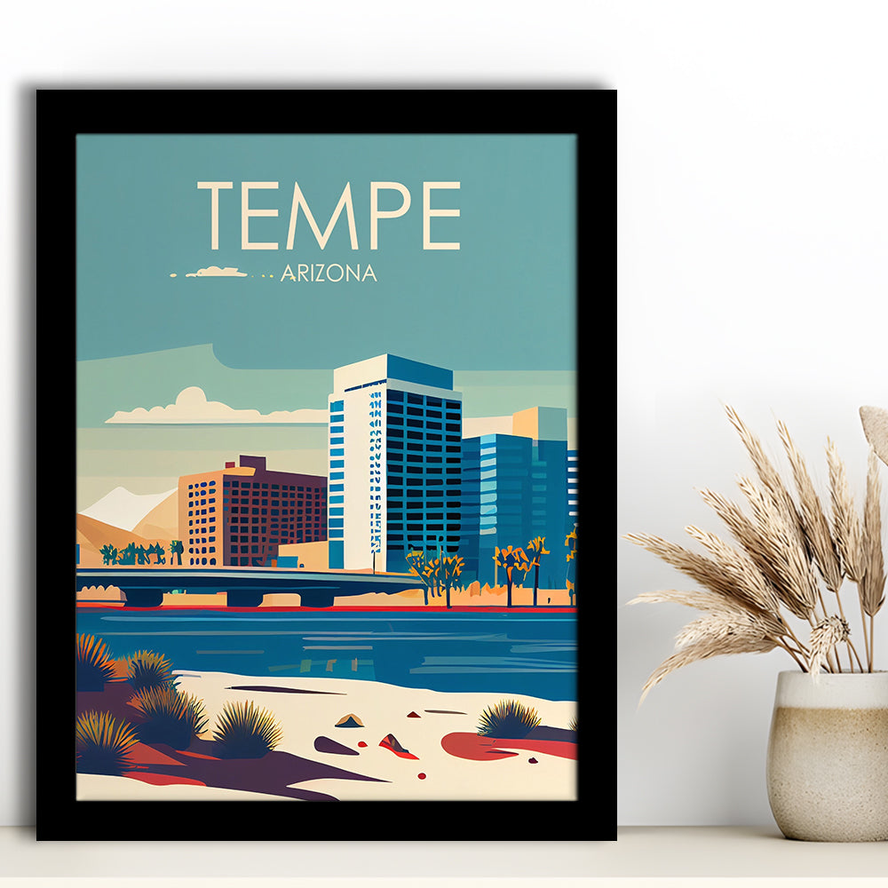 Tempe Arizona Retro Art Print, Tempe City Wall Art, Framed Art Print, Picture Framed, Painting Art