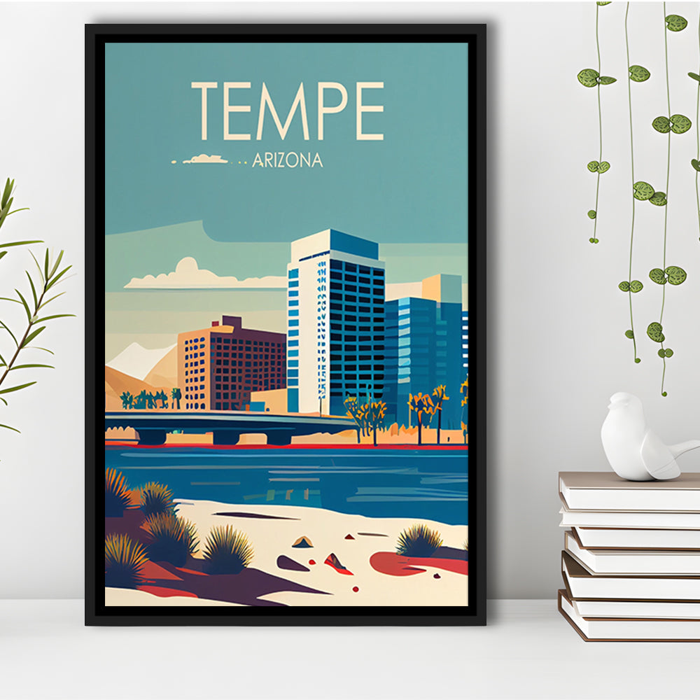 Tempe Arizona Retro Art Print, Tempe City Wall Art, Floating Framed Canvas Print, Framed Picture, Painting Canvas