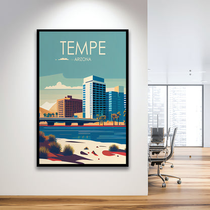 Tempe Arizona Retro Art Print, Tempe City Wall Art, Framed Art Print, Picture Framed, Painting Art
