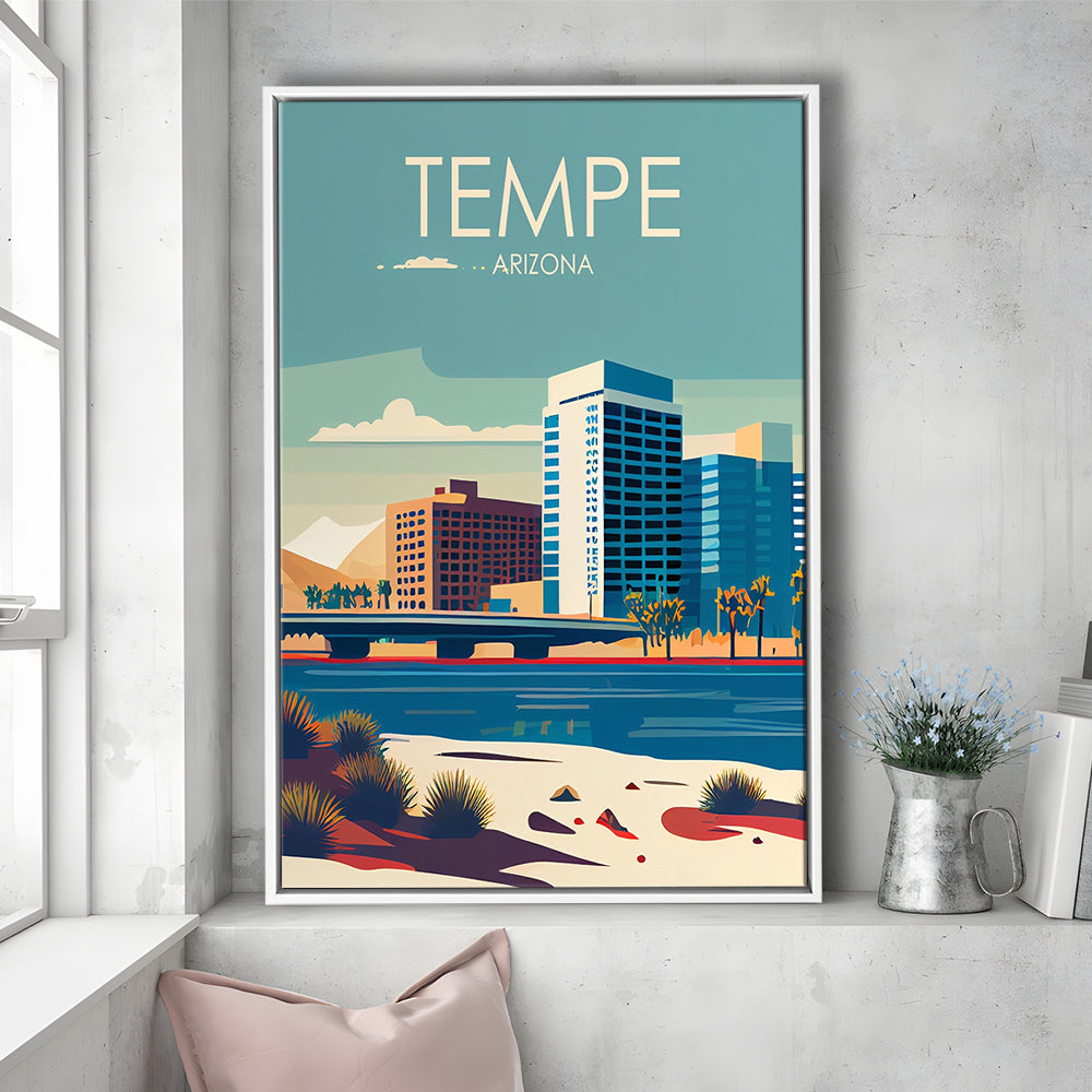 Tempe Arizona Retro Art Print, Tempe City Wall Art, Floating Framed Canvas Print, Framed Picture, Painting Canvas