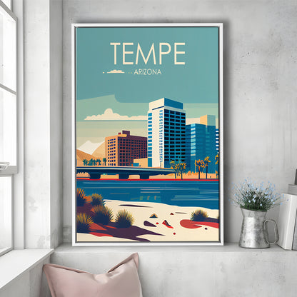 Tempe Arizona Retro Art Print, Tempe City Wall Art, Floating Framed Canvas Print, Framed Picture, Painting Canvas