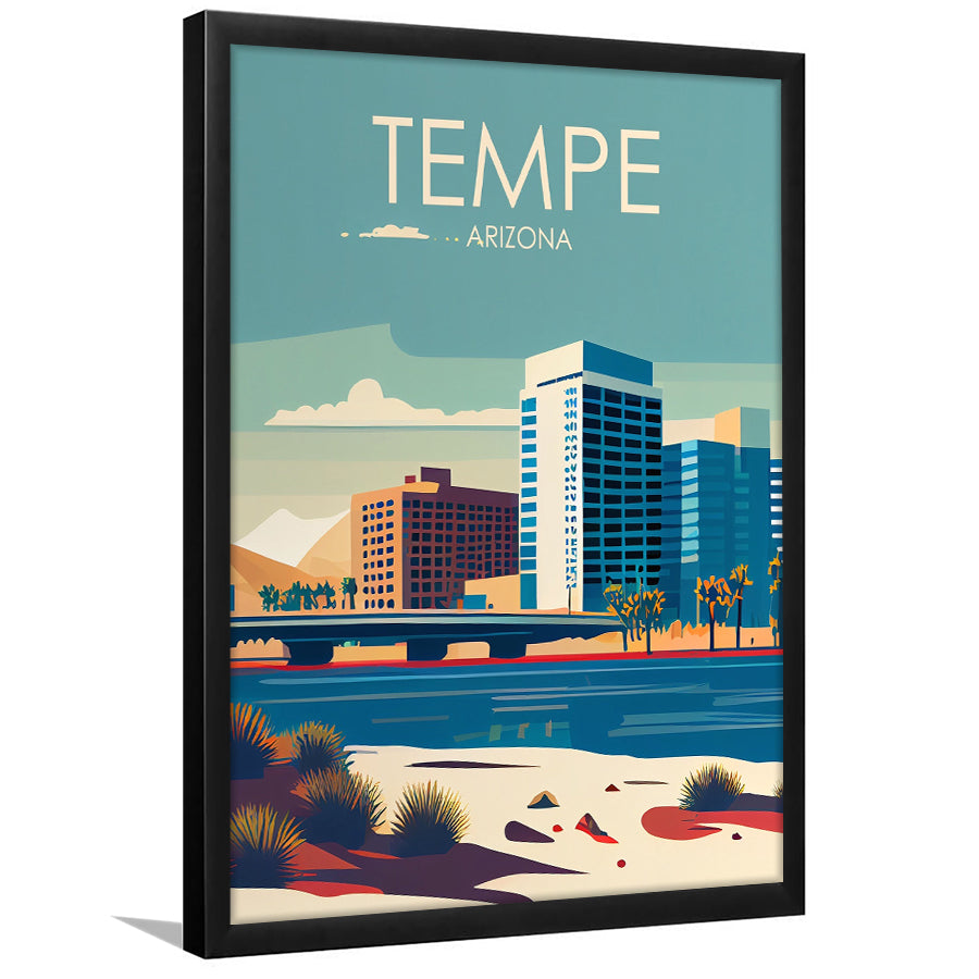 Tempe Arizona Retro Art Print, Tempe City Wall Art, Framed Art Print, Picture Framed, Painting Art