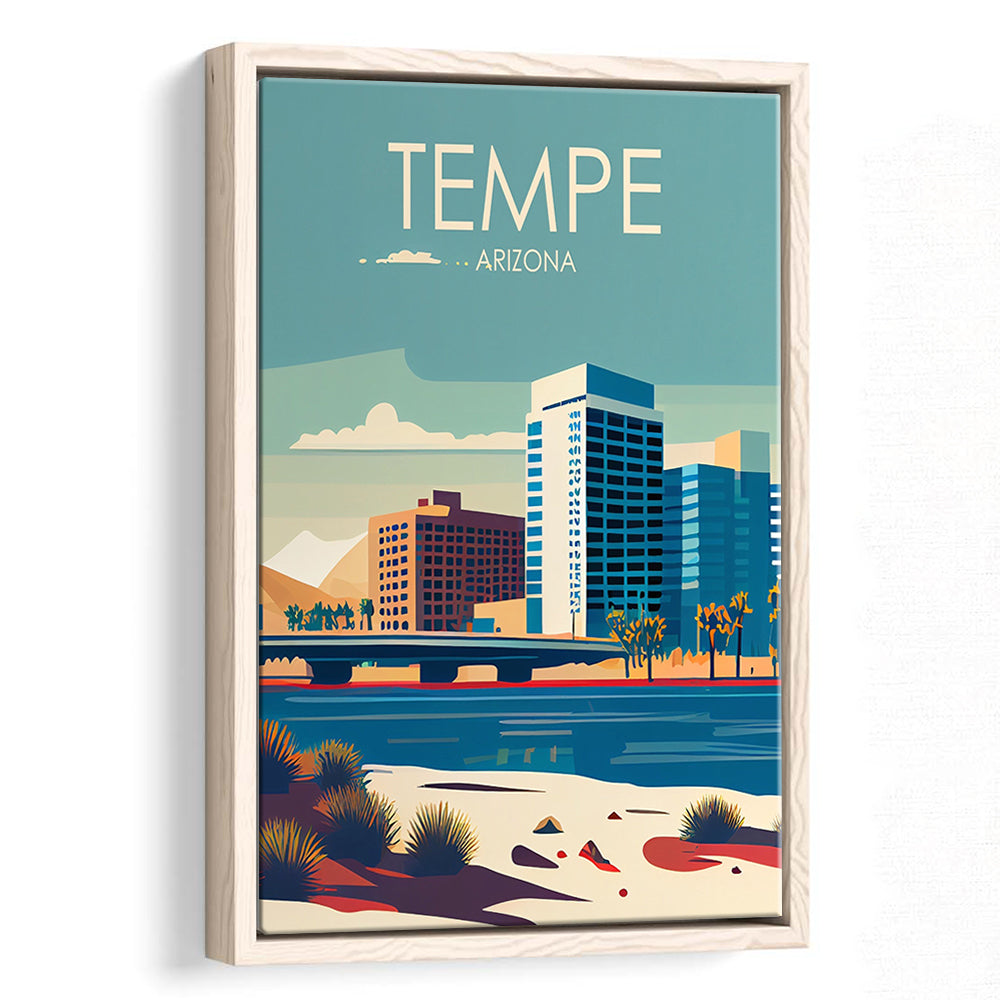 Tempe Arizona Retro Art Print, Tempe City Wall Art, Floating Framed Canvas Print, Framed Picture, Painting Canvas