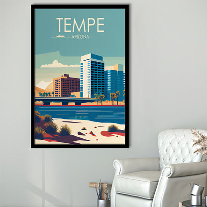 Tempe Arizona Retro Art Print, Tempe City Wall Art, Framed Art Print, Picture Framed, Painting Art