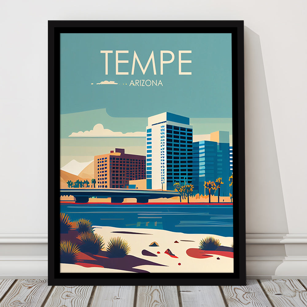 Tempe Arizona Retro Art Print, Tempe City Wall Art, Floating Framed Canvas Print, Framed Picture, Painting Canvas