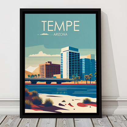 Tempe Arizona Retro Art Print, Tempe City Wall Art, Floating Framed Canvas Print, Framed Picture, Painting Canvas