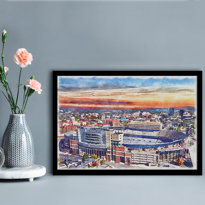 Tennessee Volunteers, Neyland Painting Stadium Watercolor, Football, Sport Gift Art, Framed Art Print Wall Decor