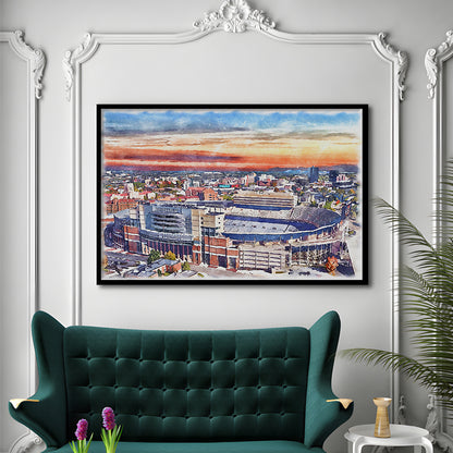 Tennessee Volunteers, Neyland Painting Stadium Watercolor, Football, Sport Gift Art, Framed Art Print Wall Decor