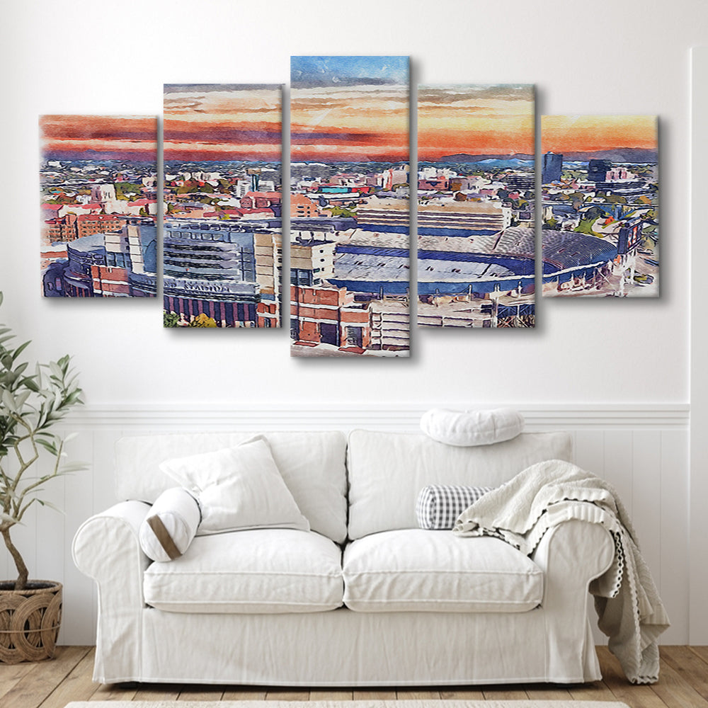 Tennessee Volunteers, Neyland Painting Stadium Watercolor, Football, Sport Art, Mixed 5 Panel, Canvas Print Wall Art