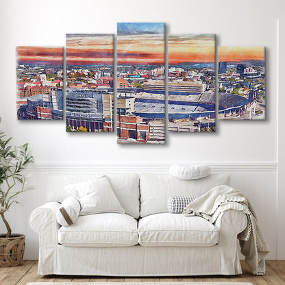 Tennessee Volunteers, Neyland Painting Stadium Watercolor, Football, Sport Art, Mixed 5 Panel, Canvas Print Wall Art