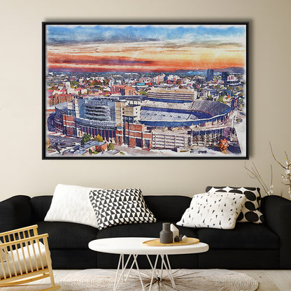 Tennessee Volunteers, Neyland Painting Stadium Watercolor, Football, Sport Gift Art, Framed Canvas Print Wall Art