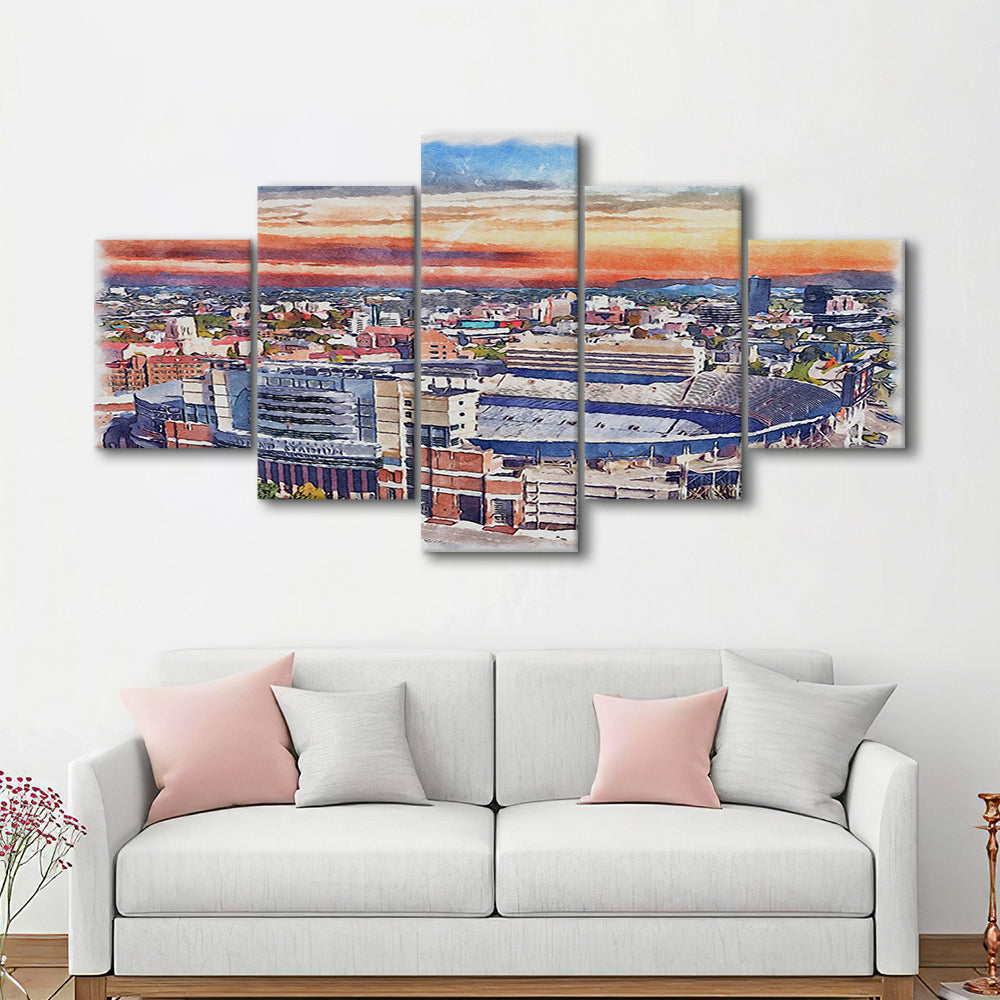 Tennessee Volunteers, Neyland Painting Stadium Watercolor, Football, Sport Art, Mixed 5 Panel, Canvas Print Wall Art